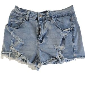 SHEIN Distressed Denim Cutoff Shorts Women's Size Small Light Wash Frayed